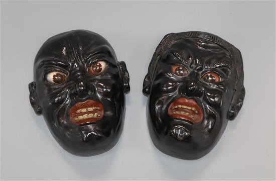 A pair of Japanese Noh masks height 19cm